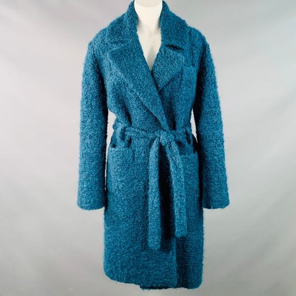 TORY BURCH Size XS Teal Wool Blend Textured Belted Coat - Picture 1 of 6